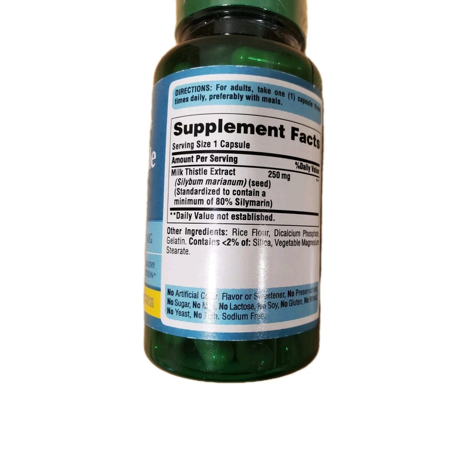 2x Extrato de Cardo Milk Thistle Puritan’s Pride 250mg 100 Cápsulas Suporte ao Fígado EUA - Imagem 4 de 4