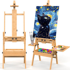 Solid Beech Wood H-Frame Easel, Large Painting Easel with Storage Box and Palett