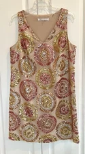 NWT Trina Turk size 10 Glitterati pink gold silver v-neck sequined shift dress