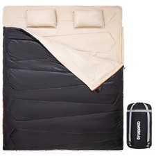 2 Person Sleeping Bag with Pillows for Adults Black Double Camping Outdoors Pack