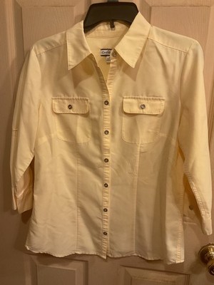 CROFT&BARROW WOMENS BOLD YELLOW SHIRT 70% MODAL ROLL TAB SLEEVES BUTTONS S.40''C