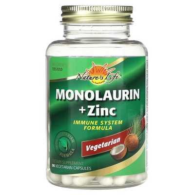 2 X Nature's Life, Monolaurin + Zinc, 90 Vegetarian Capsules-Worldwide