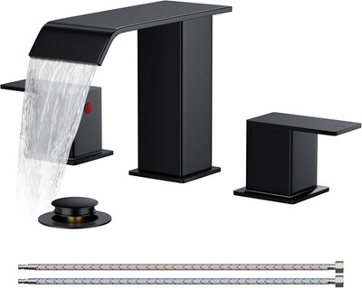 Bathroom Faucets 3 Hole, Matte Black 8 Inch Widespread Bathroom Sink Faucet Wate
