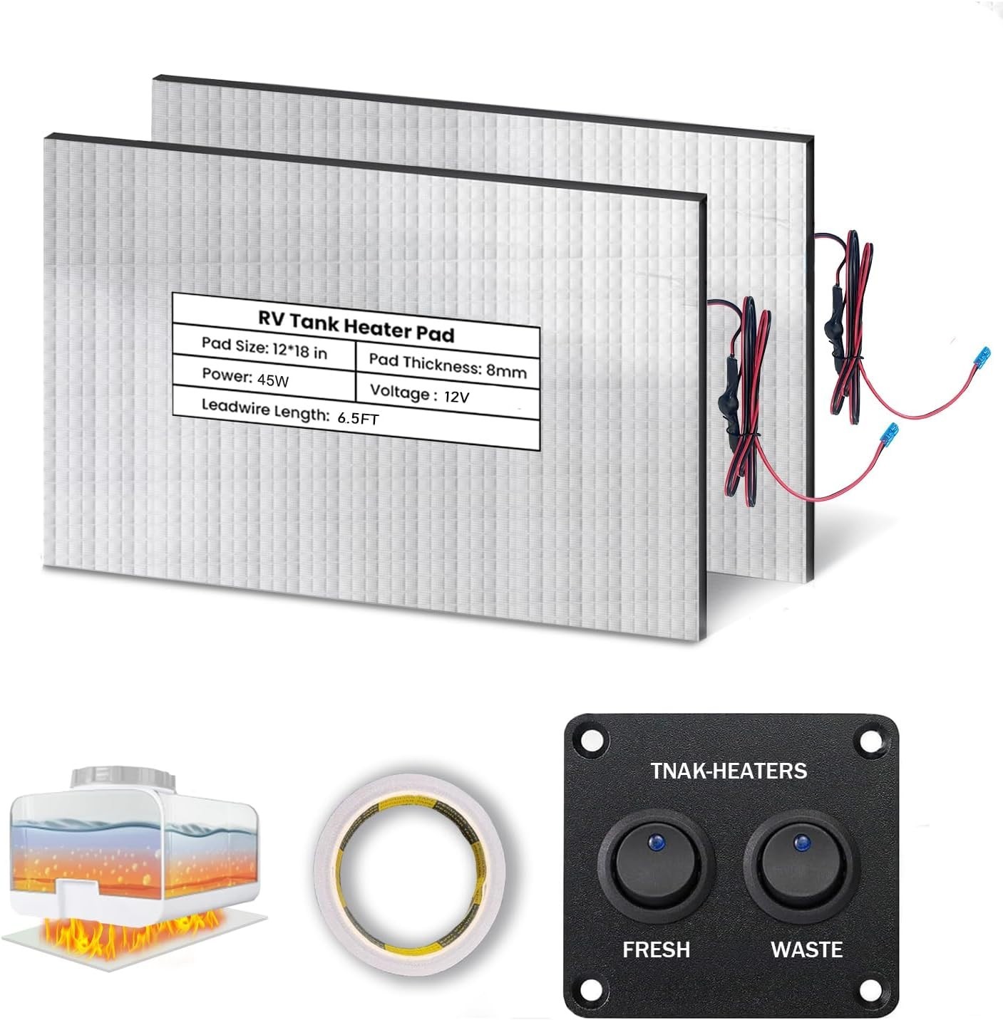 12v/13.5v, 2 Pack Rv Tank Heater Pad With Auto