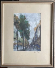 Hans Soppera *1900 Oil Painting Alley Gouche Street Trees Houses