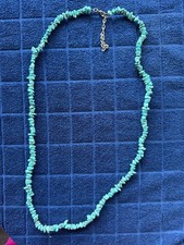 Turquoise Chip Necklace, 26" long Southwestern Boho Style Statement Strand