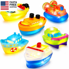 6 Packs Light up Boat Bath Toys for Toddlers, Floating Glow Bathtub Toys