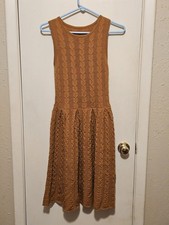 Small/Medium Vintage Dress Mustard Yellow Cable Knit 1970s Style
