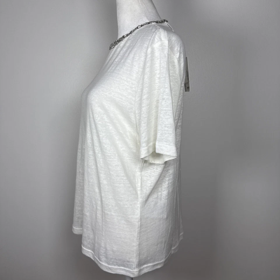 Zimmermann Illuminate Embellished Tee/ Top Ivory Size US 8, AU 2 Linen Msrp:$495 - image 3 of 4