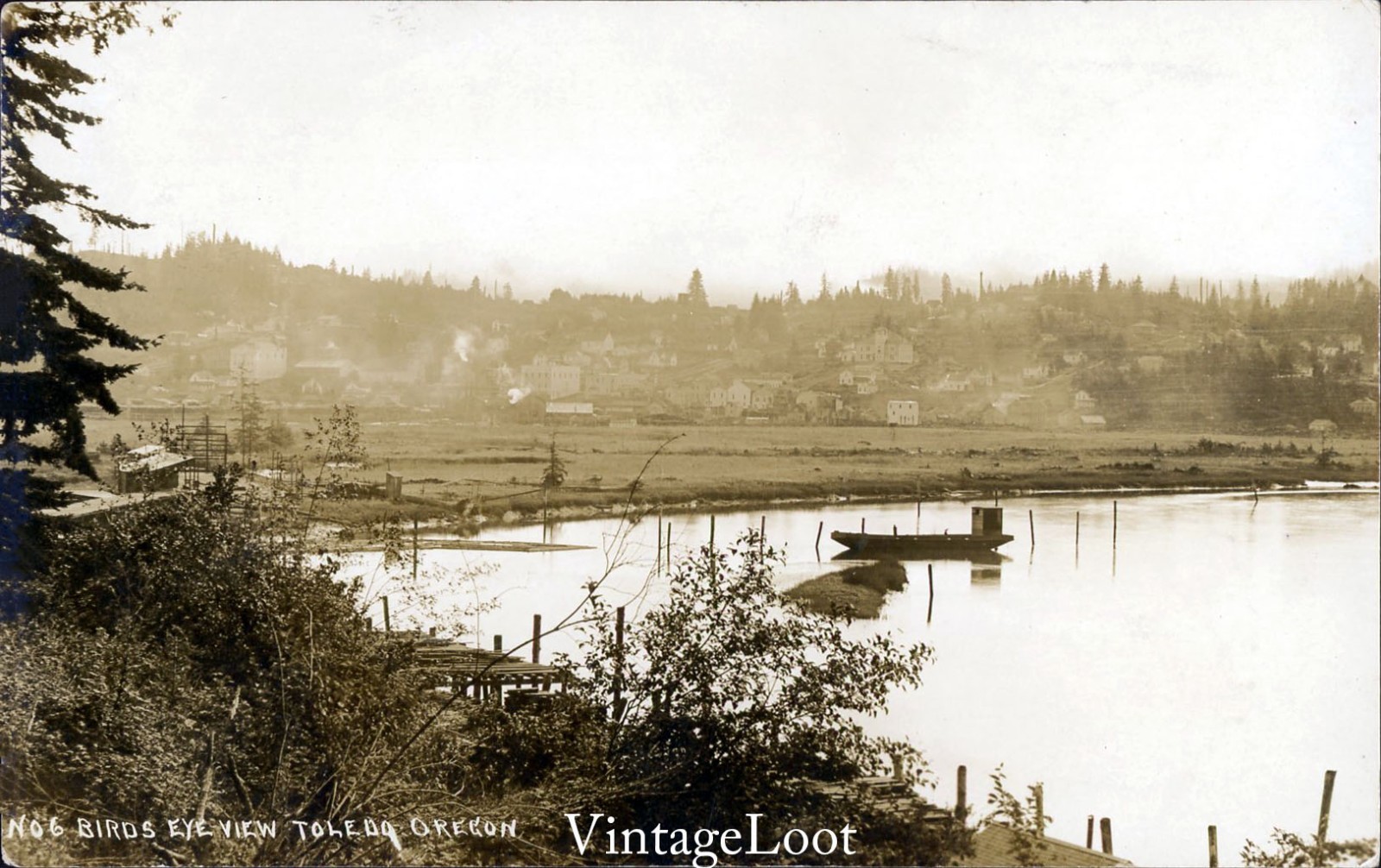Toledo Oregon 1914 Lincoln County Birds Eye View Town Rppc Photo 