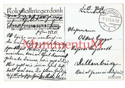 Feldpostkarte 1915 Kolonialkriegerdank Reserve-Lazarett Gießen Dillenburg F66