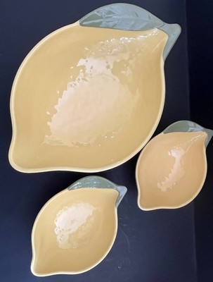 Lemon Shaped 3 Pc. Melamine Bowl Dish Set, Yellow & Green, 1 Large & 2 Small