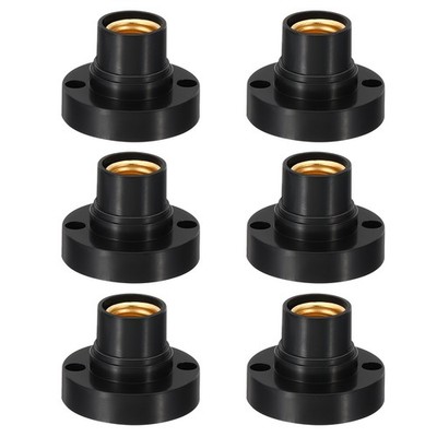 6pcs E14 Bulb Socket Round Screw Base Lamp Holder Light Replacement Bases Black