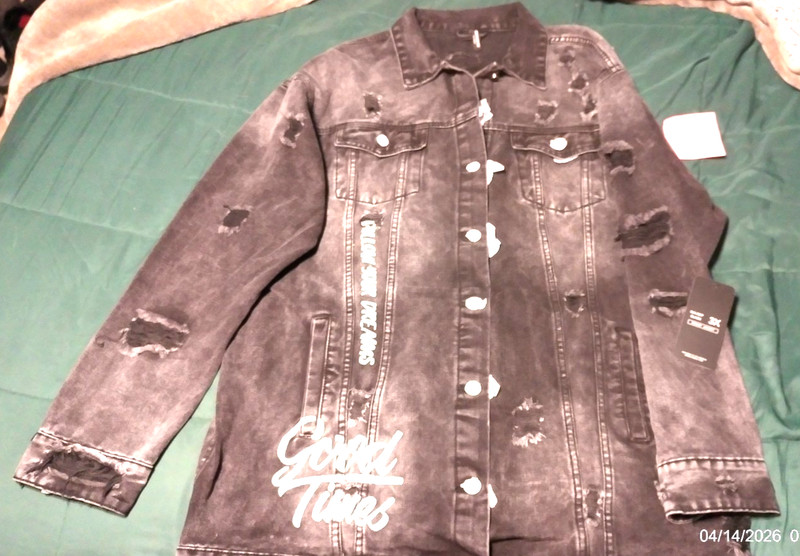 American Bazi Black Graffiti Ripped Distressed Denim Jacket 3XL USA Designed
