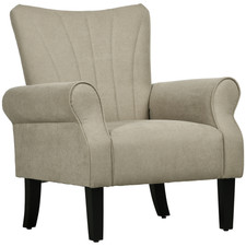 Image of HOMCOM Armchair, Upholstered Modern Accent Chair with Wood Legs, Beige