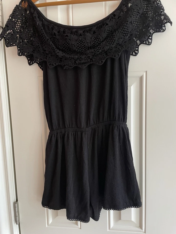 Mameluco de verano Jessica Simpson de encaje negro para mujer talla S Foto 2 de 4