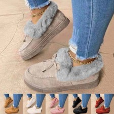 Womens Faux Fur Lined Warm Winter Moccasin Ankle Bootie Ladies Slippers Shoes **