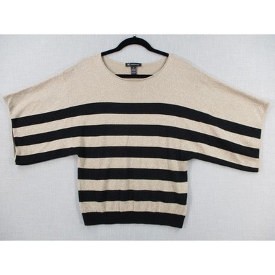 INC International Concepts Gold Black Shimmer Metallic Striped Dolman top Size M