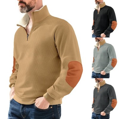 Herren Sweatshirt Pullover Half Zip Pullover Stehkragen Langarm Mäntel Warm DE