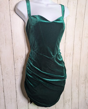 NWT Green Velvet Ruched Mini Dress Cider Size M Y2K Holiday Party Glam