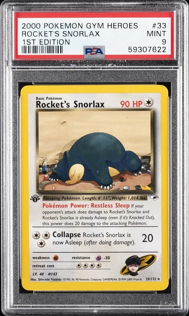 2000 POKEMON GYM HEROES 1ST EDITION #33 ROCKET'S SNORLAX PSA 9