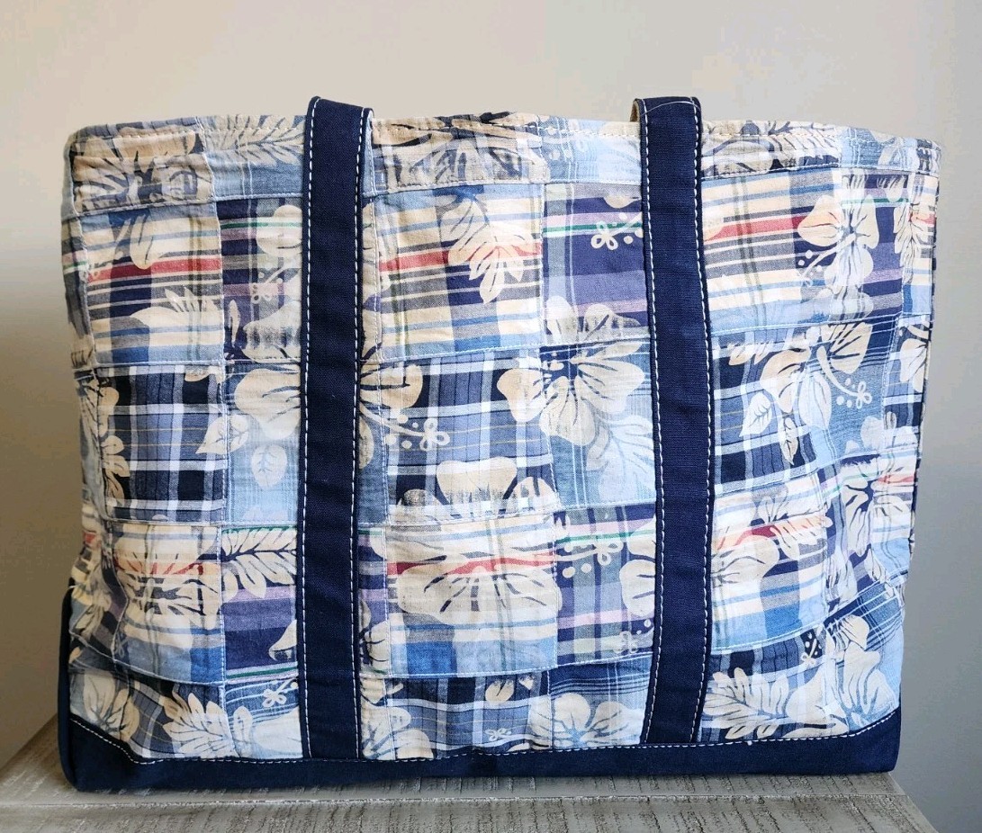 LL Bean Large Patchwork Madras Open Top Tote in B… - image 2
