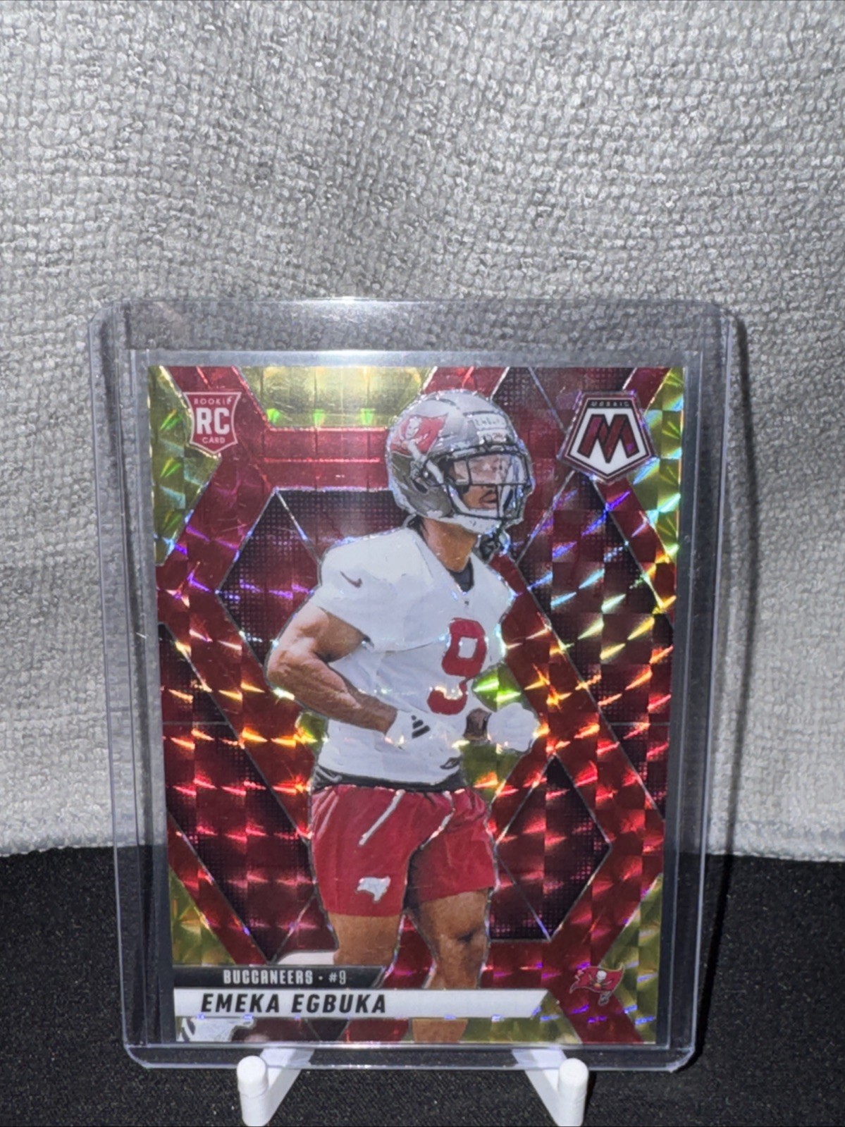 2025 Panini Mosaic Elevate Emeka Egbuka #2 Reactive Yellow Mosaic Prizm /89 (RC)