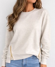 Varley Double Soft Sweatshirt Pullover Crewneck Size M Grey Textile Side Zip