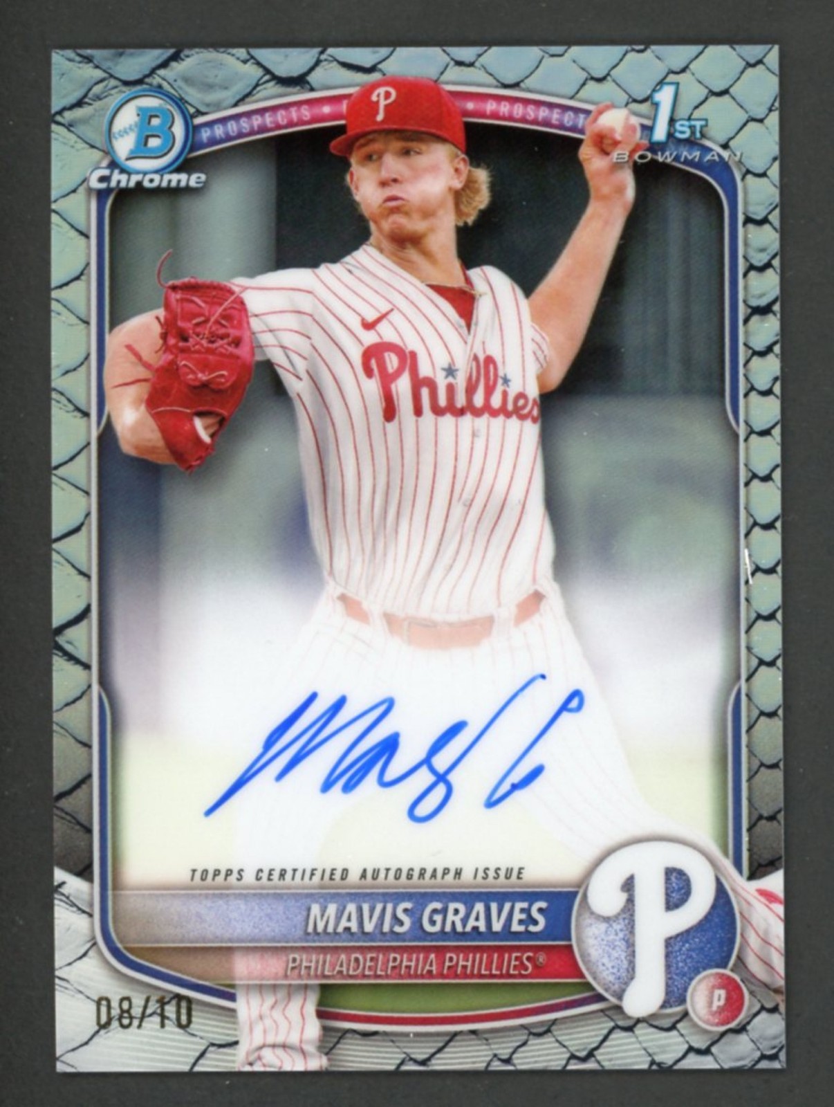 2025 Bowman Chrome Mavis Graves Auto Reptilian Black Refractor 1st Prospect #/10