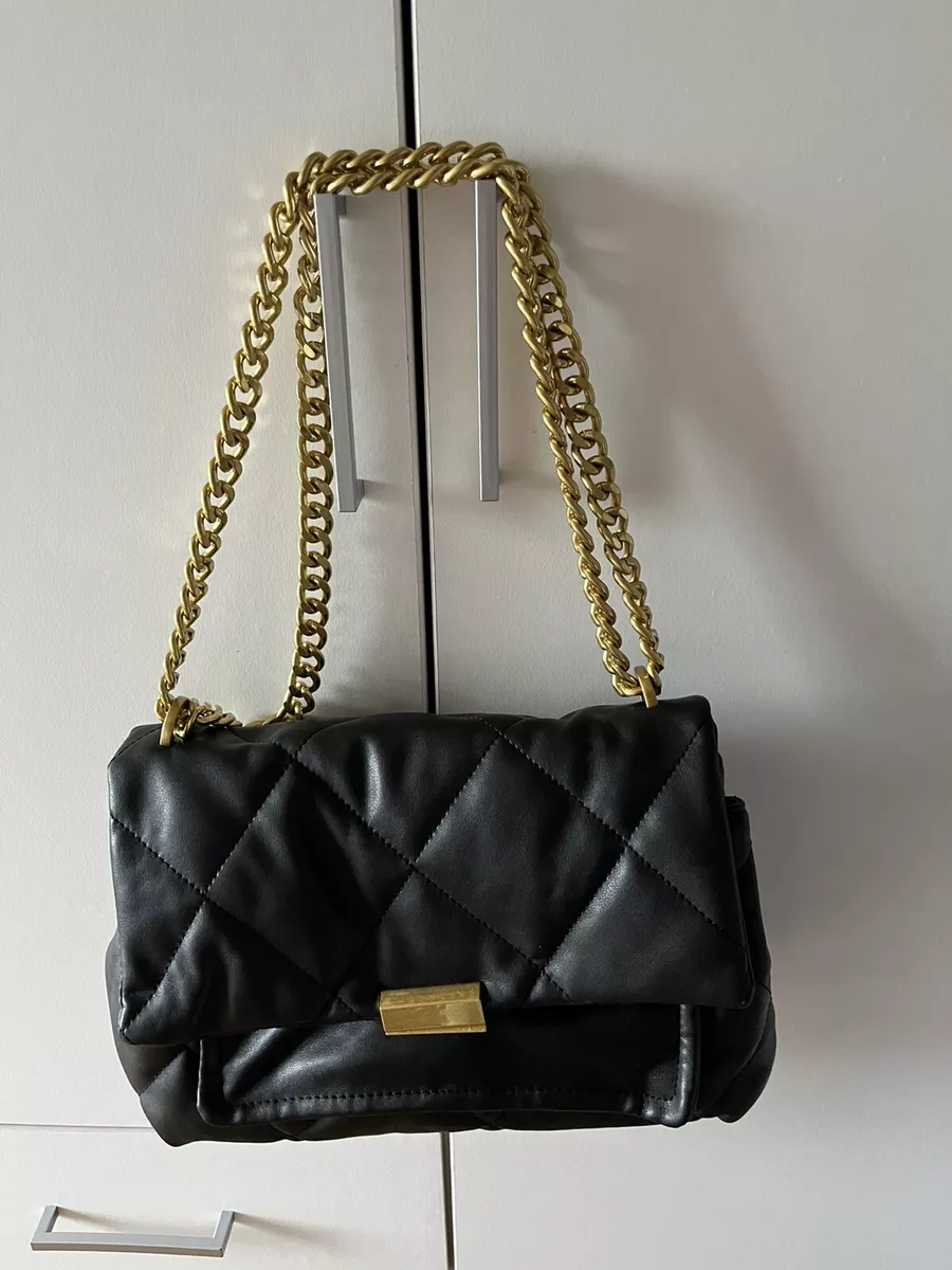 Mango Black Quilted Gold chain bag eBay