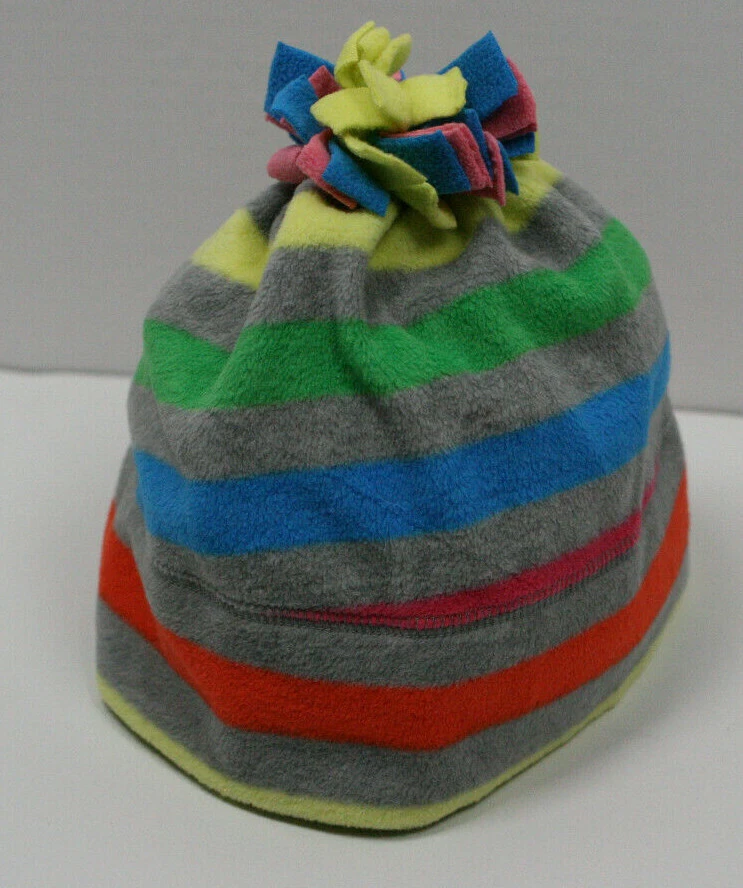 GYMBOREE NIÑAS TALLA MEDIANA GRIS TEJIDO SOMBRERO POLAR RAYAS Azul Naranja Amarillo En muy buen estado Foto 4 de 4