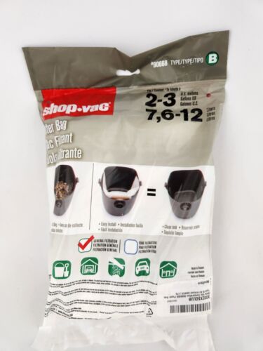 New Shop Vac Genuine Type B 90668 Bags 2 - 3 Gallon Vacuums 9066800 3 pk