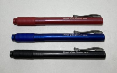 Pentel Clic Eraser Grip Retractable Eraser with Grip Blue Red & Black 3 Erasers