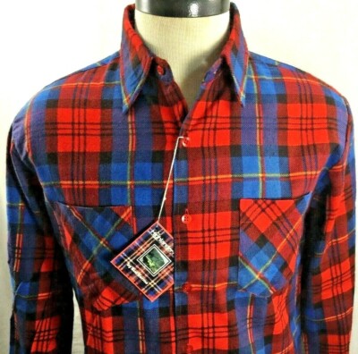 New Shirt Men's M Highlander Flannel Bud Berma NWT Red Blue Plaid Long Sleeve