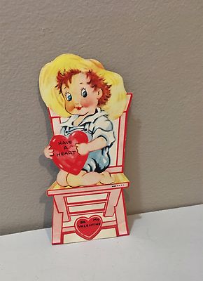 Vtg Valentine Card Cute Little Redhead Boy Have A Heart Be Mine Sweet Simple 40s