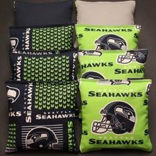 8 Cornhole Bean Bags made w Seattle SEAHAWKS Fabric ACA Reg Bags, Top Quality 