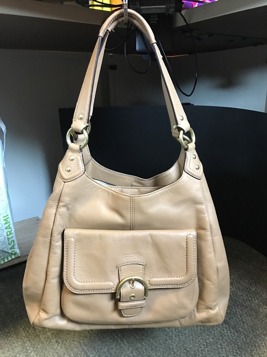 Coach Cambell F24686 Hobo Shoulder Handbag Camel Genuine Leather