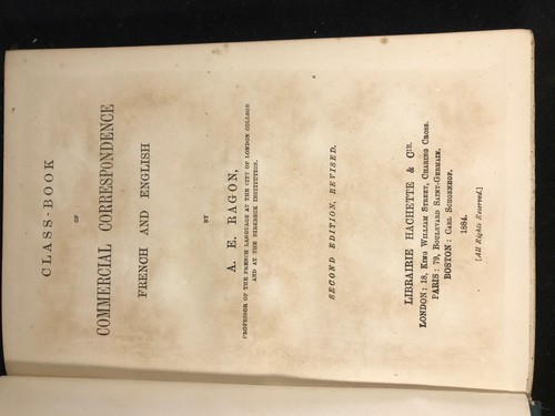 Class-Book of Commercial Correspondence French and English - Part I - Ragon 1884 - Picture 2 of 2