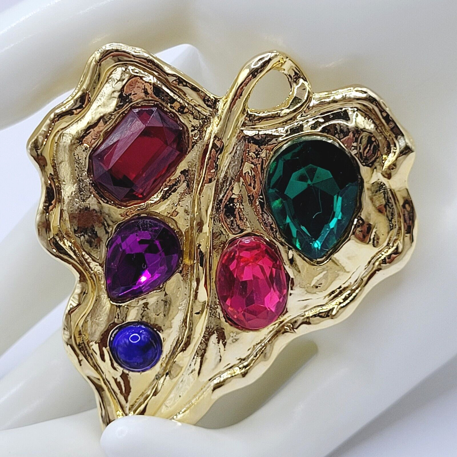 Statement Gold Tone Leaf Brooch Multi Shape & Col… - image 13