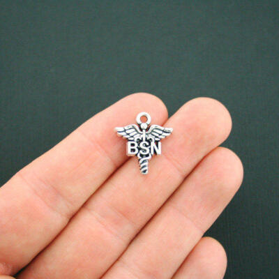 BULK 10 BSN Charms Bachelor of Science Nursing Antique Silver Tone SC5503 