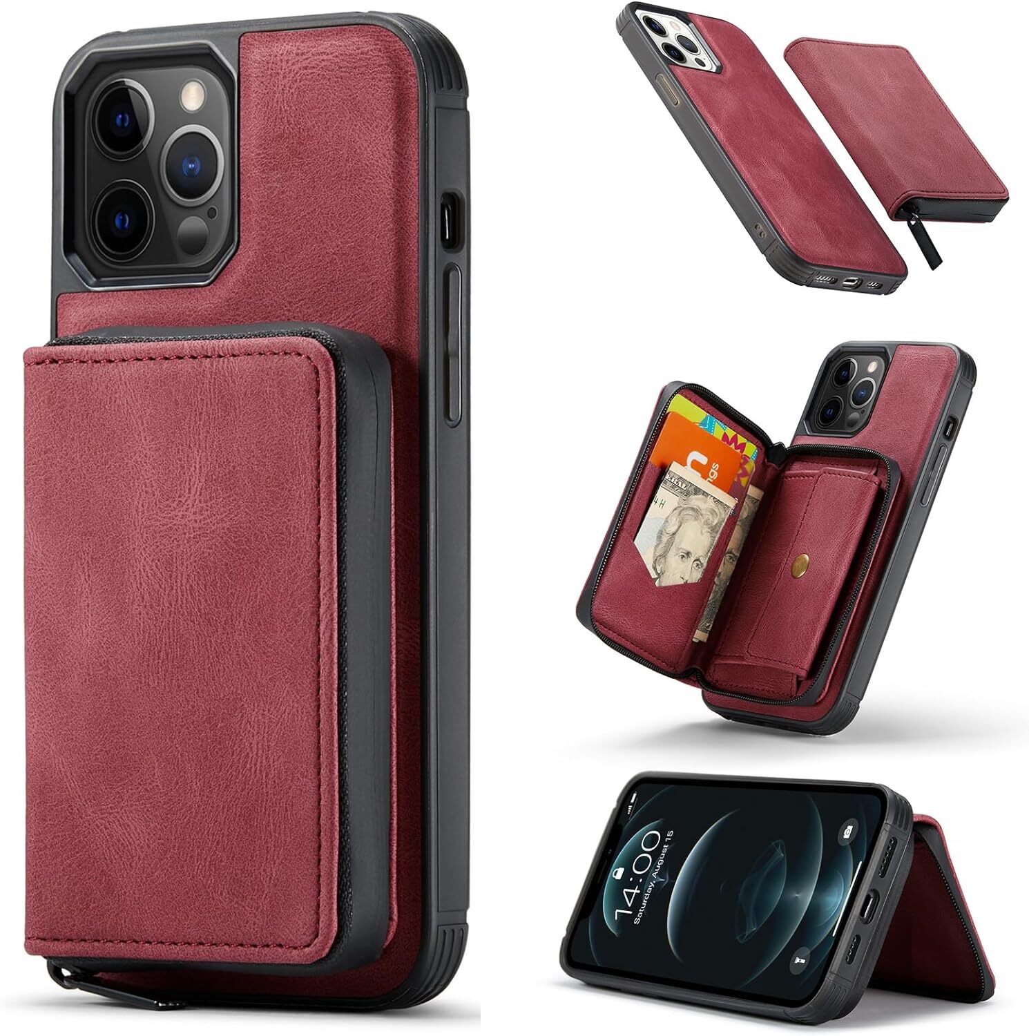 Phone Case for iiPhone 12 Mini 5.4 Wallet Cover with Tempered Glass Screen Prote