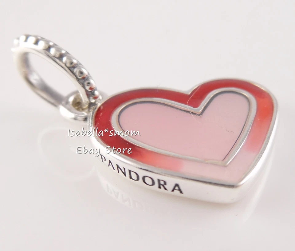 Asimmetrico Cuore Di Love Originale PANDORA Rosa Rosso Smalto Ciondolo Pendente - Immagine 2 di 4