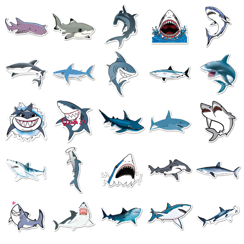 Shark Stickers x 10 Self Adhesive Ocean Journal & Scrapbook (A10