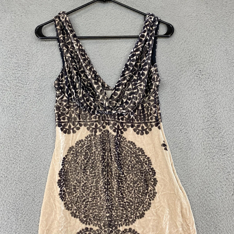 Vestido feminino Diane Von Furstenberg 2 seda veludo comprimento do joelho bege preto DVF - Imagem 2 de 4