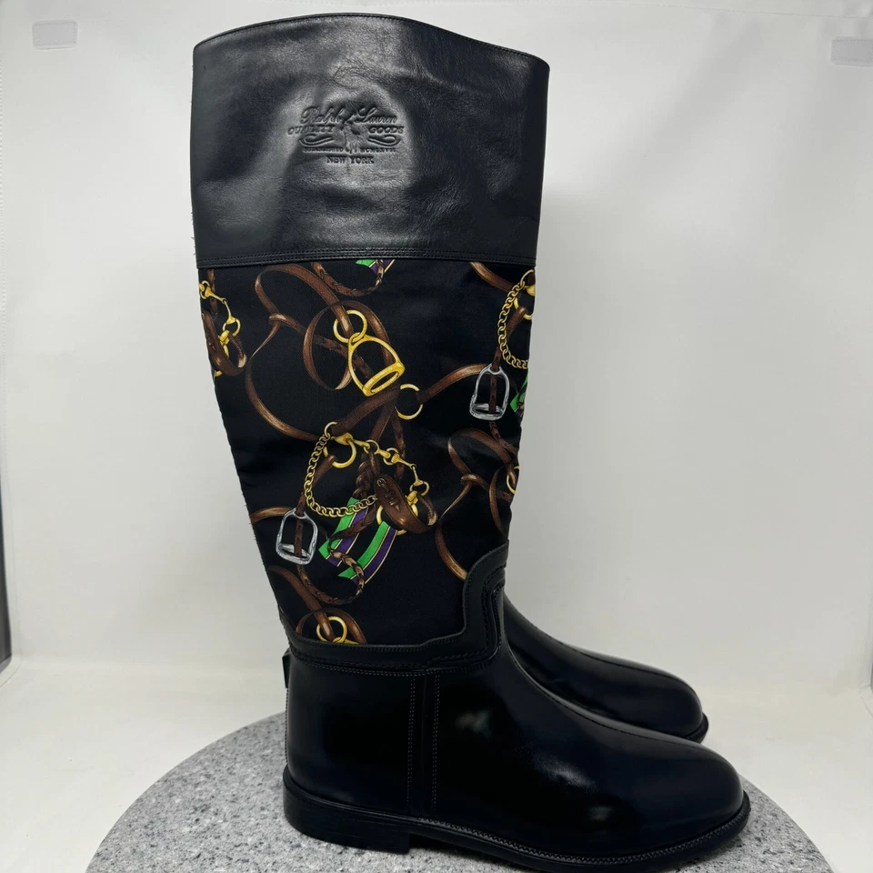 Ralph Lauren Colección Botas Mujer 9 Negro Bota de Lluvia Montar Ecuestre Italia Foto 2 de 4
