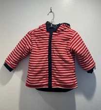 Jojo Maman Bebe Size 4 5 Fleece Lined Blue Jacket Striped Reversible Waterproof