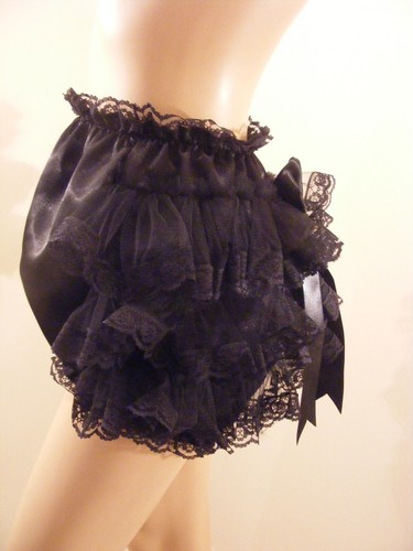 ADULT BABY SISSY BLACK SATIN FRILLY BUM DIAPER COVER PANTIES FANCYDRESS COSPLAY - Picture 5 of 8