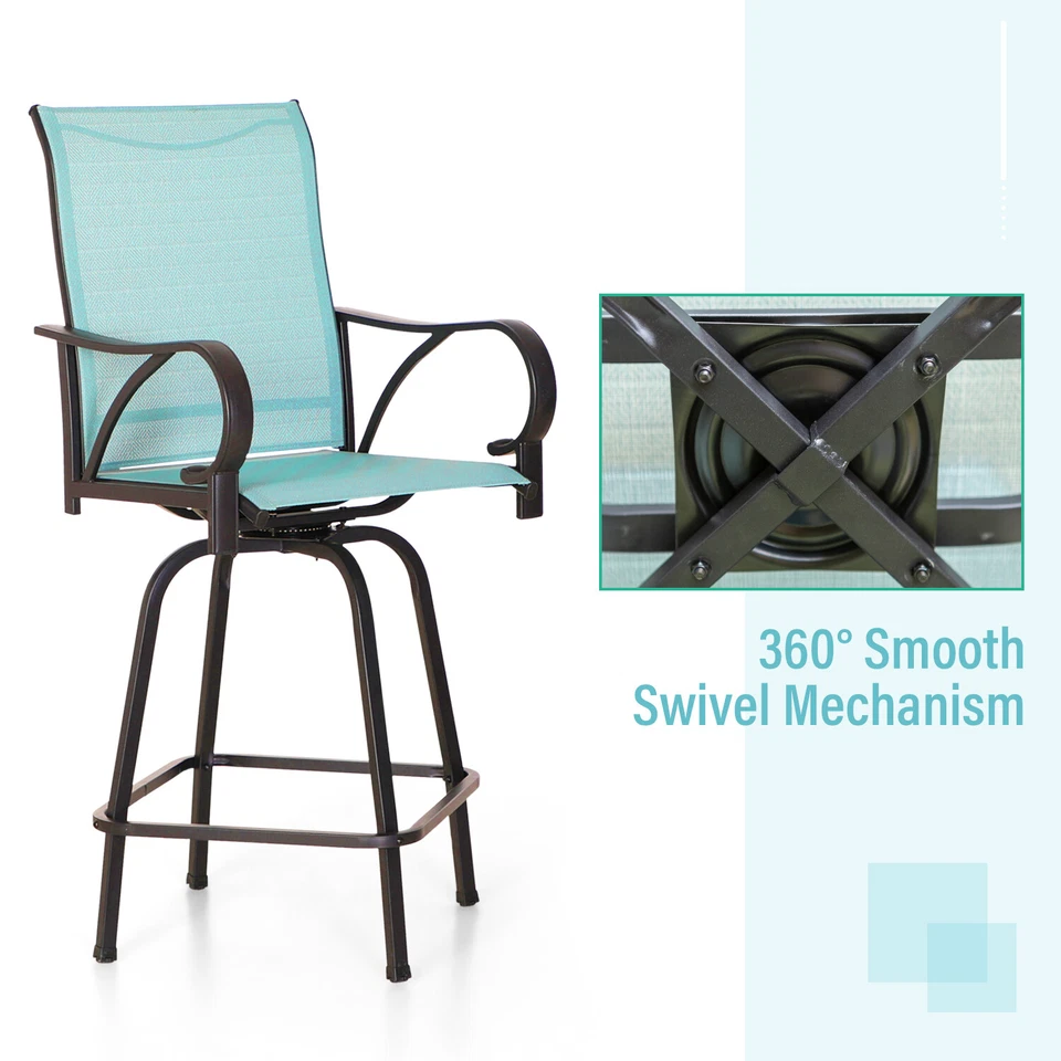 Conjunto de 2 bancos de bar giratórios para área externa altura de bar cadeiras de pátio tecido de secagem rápida - Imagem 4 de 4