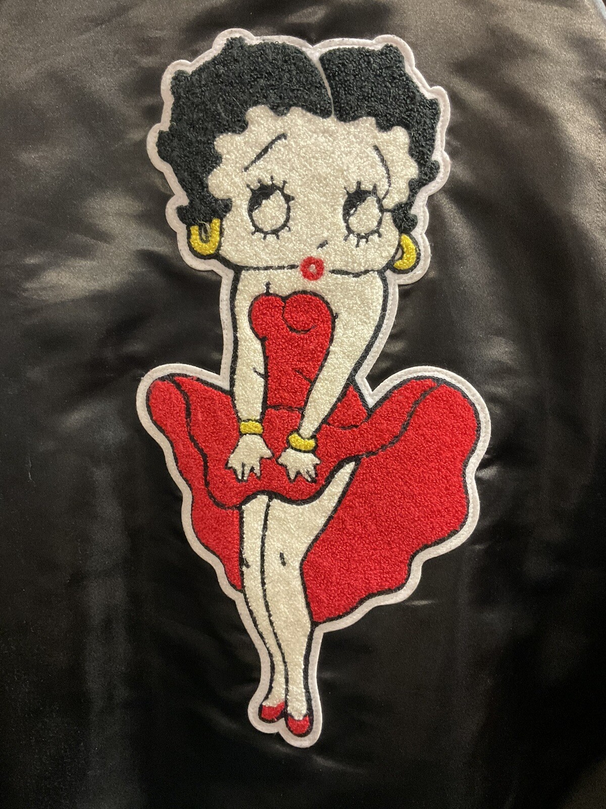 PRE OWNED SUPREME X BETTY BOOP SATIN CLUB JACKET SZ M SS BLACK