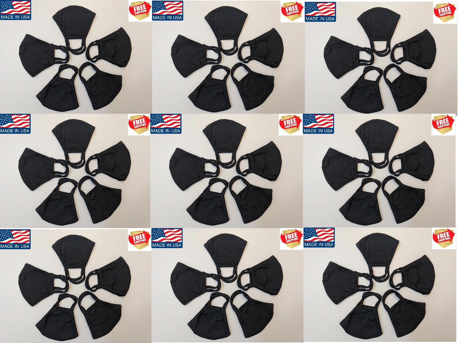 50 PACK ADULT BLACK FACE COVERING Cotton Fabric Washable, Breathable, Made In US